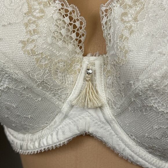 Charnos Bra UK 38E Bailey Plunge Lined Molded 155102 Ivory Underwire Tassel - Picture 3 of 11